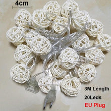 Load image into Gallery viewer, Rattan Ball Christmas Lights String 3M 20Leds Warm White Garland 4cm Diameter Ball for Holiday Decoration Fairy Luces De Navidad