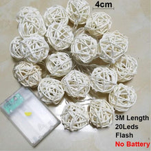 Load image into Gallery viewer, Rattan Ball Christmas Lights String 3M 20Leds Warm White Garland 4cm Diameter Ball for Holiday Decoration Fairy Luces De Navidad