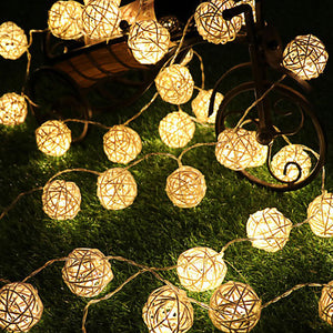 Rattan Ball Christmas Lights String 3M 20Leds Warm White Garland 4cm Diameter Ball for Holiday Decoration Fairy Luces De Navidad