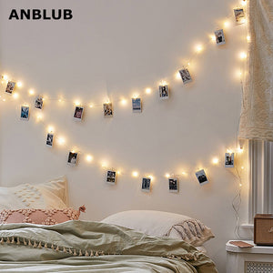 ANBLUB 1M 2M 3M 5M Photo Clip LED String Lights Fairy Garland Battery Operated For Outdoor Christmas Party Wedding Decoration