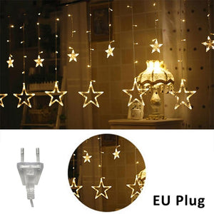 2.5M LED lights five-pointed star curtain light star wedding birthday X-mas light indoor Warm white AC 220V Garland Party Decor