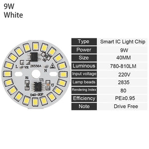 2019 Hot Sale DIY LED Bulb Lamp SMD 15W 12W 9W 7W 5W 3W Light Chip AC220V Input Smart IC LED Bean For Bulb Light White Dropship