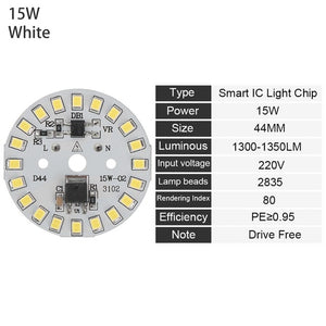 2019 Hot Sale DIY LED Bulb Lamp SMD 15W 12W 9W 7W 5W 3W Light Chip AC220V Input Smart IC LED Bean For Bulb Light White Dropship