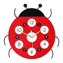 Load image into Gallery viewer, Decoration Chambre Enfant Cartoon Ladybird Kids Wall Clock Creative Mute Watch Children&#39;s Room Home Decor Clock MDF Muur Klok