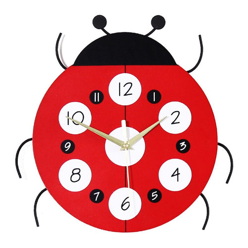 Decoration Chambre Enfant Cartoon Ladybird Kids Wall Clock Creative Mute Watch Children's Room Home Decor Clock MDF Muur Klok