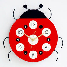 Load image into Gallery viewer, Decoration Chambre Enfant Cartoon Ladybird Kids Wall Clock Creative Mute Watch Children&#39;s Room Home Decor Clock MDF Muur Klok