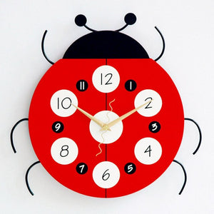 Decoration Chambre Enfant Cartoon Ladybird Kids Wall Clock Creative Mute Watch Children's Room Home Decor Clock MDF Muur Klok