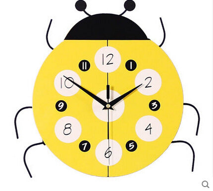 Decoration Chambre Enfant Cartoon Ladybird Kids Wall Clock Creative Mute Watch Children's Room Home Decor Clock MDF Muur Klok