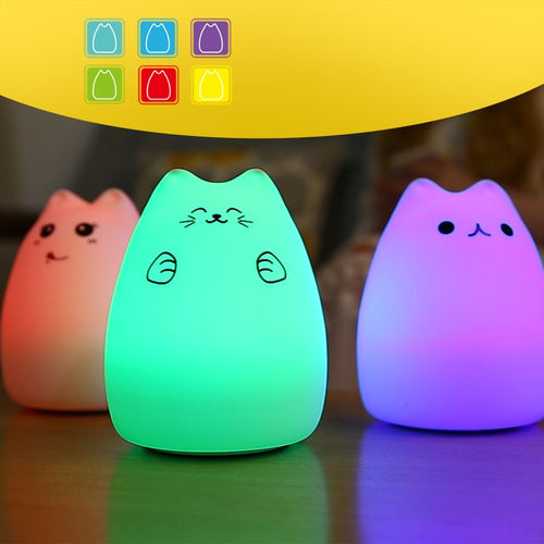 Lampe enfant chambre chevet Night Light for Kids Baby Cute Cat Change Color in Water Toys Led Cat Silicon Lamp Cat Lamp Holiday