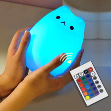 Load image into Gallery viewer, Lampe enfant chambre chevet Night Light for Kids Baby Cute Cat Change Color in Water Toys Led Cat Silicon Lamp Cat Lamp Holiday