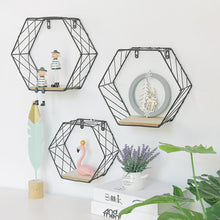 Load image into Gallery viewer, Nordic Style Iron Hexagonal Grid Wall Shelf Combination Wall Hanging Geometric Figure for Wall Decoration Living Room Bedroom