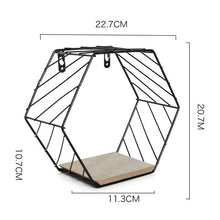 Load image into Gallery viewer, Nordic Style Iron Hexagonal Grid Wall Shelf Combination Wall Hanging Geometric Figure for Wall Decoration Living Room Bedroom