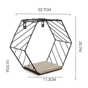 Nordic Style Iron Hexagonal Grid Wall Shelf Combination Wall Hanging Geometric Figure for Wall Decoration Living Room Bedroom