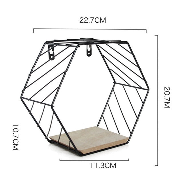 Nordic Style Iron Hexagonal Grid Wall Shelf Combination Wall Hanging Geometric Figure for Wall Decoration Living Room Bedroom