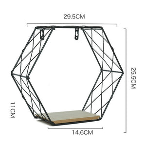 Nordic Style Iron Hexagonal Grid Wall Shelf Combination Wall Hanging Geometric Figure for Wall Decoration Living Room Bedroom