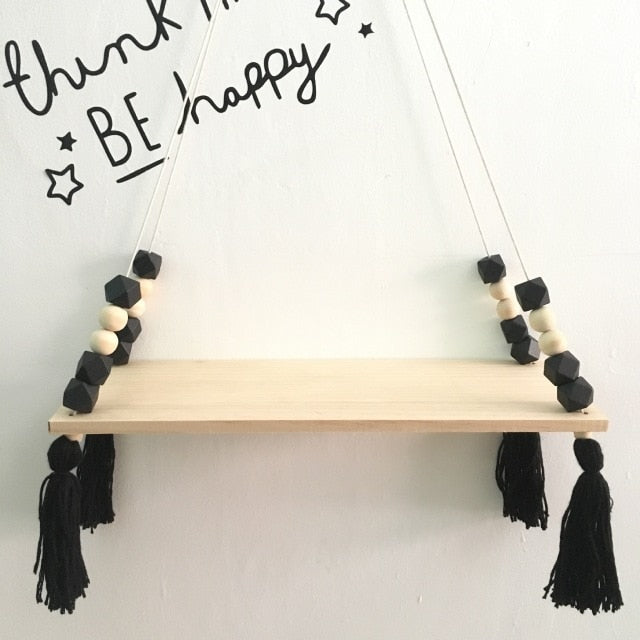 Nordic Nursery & Kids Decor Tassels Storage Shelf Rack Wall Hanging Wood Toys Model Baby Kid Room Furnish Artic Home Decoration