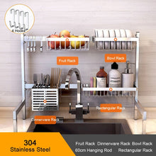 Load image into Gallery viewer, 304 Stainless Steel Kitchen Shelf Rack Drying Drain Storage Holders Kitchen Plate Dish Cutlery Cup Drain Rack Kitchen Organizer