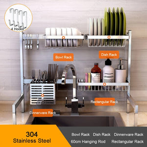 304 Stainless Steel Kitchen Shelf Rack Drying Drain Storage Holders Kitchen Plate Dish Cutlery Cup Drain Rack Kitchen Organizer