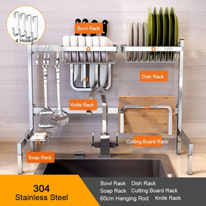 304 Stainless Steel Kitchen Shelf Rack Drying Drain Storage Holders Kitchen Plate Dish Cutlery Cup Drain Rack Kitchen Organizer